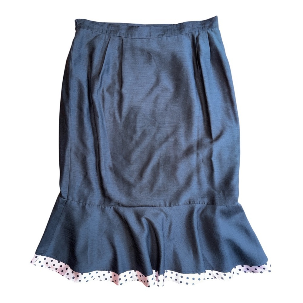 Blue Knee-Length Ruffled Trumpet Skirt - Picture 3 of 5